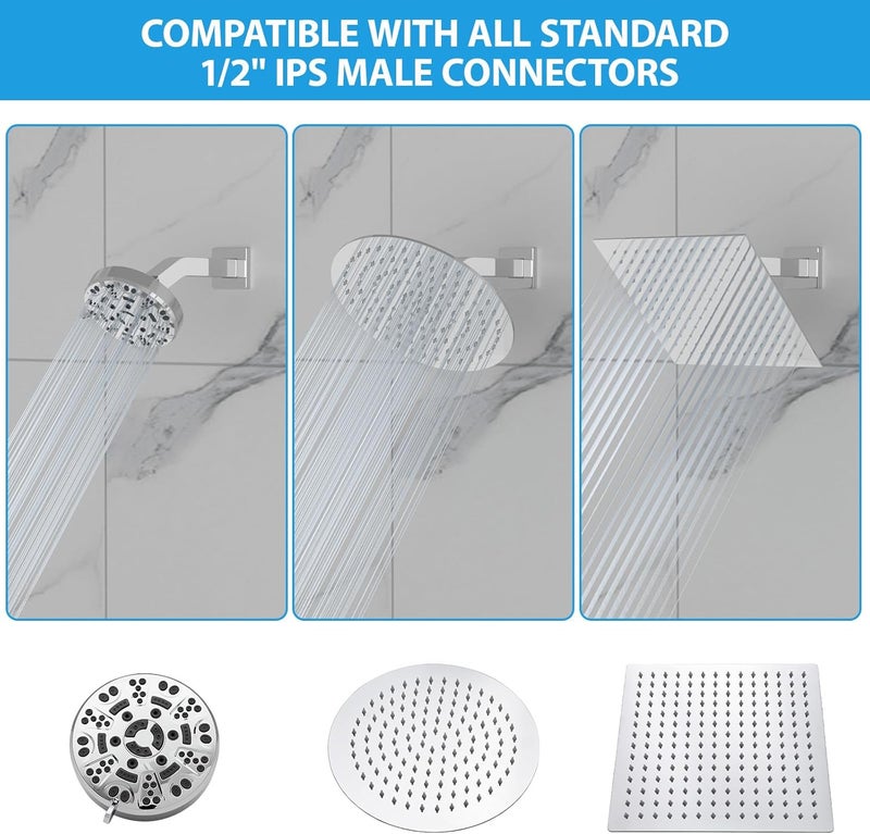 Lordear 6 Inch Shower Arm Extension Chrome Polished Square Wall Mounted Stainless Steel Extender Arm for Fixed Shower Head - Image 3